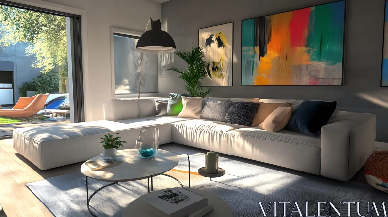 AI ART Elegant Living Room with Abstract Art