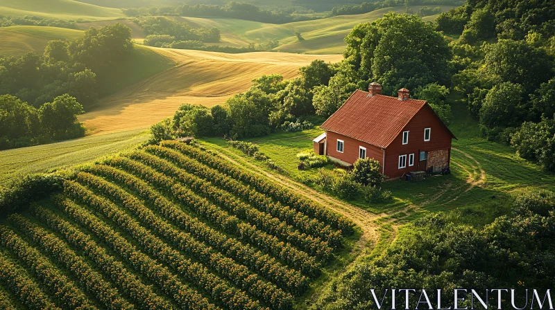 Picturesque Farmhouse in the Countryside AI Image