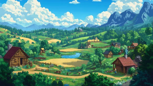 Charming Pixelated Countryside