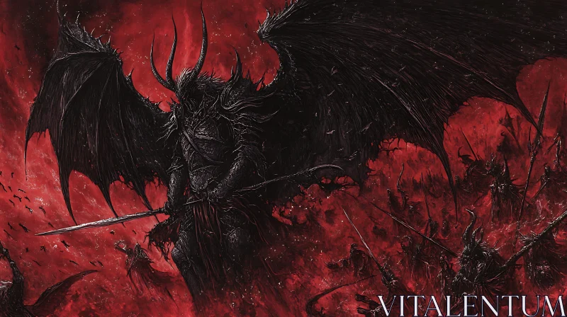 AI ART Winged Demon in Crimson Battleground