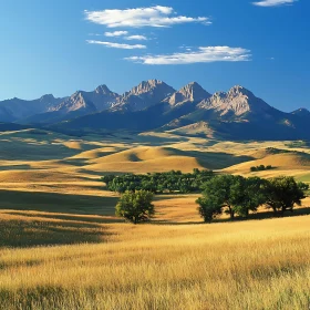 Rolling Field with Mountain Scenery