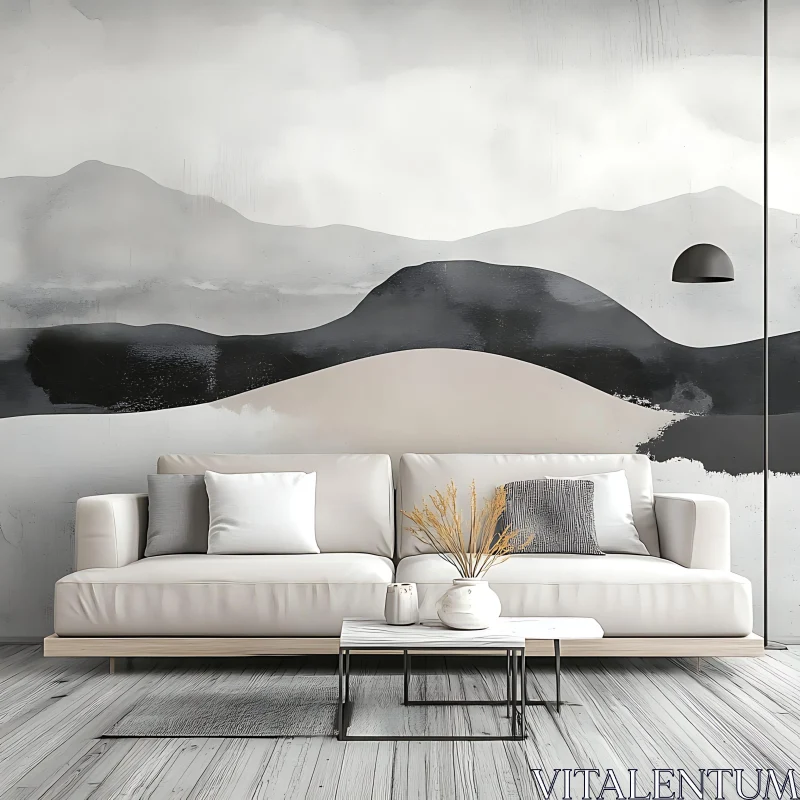 AI ART Modern Living Room with Mountain Art