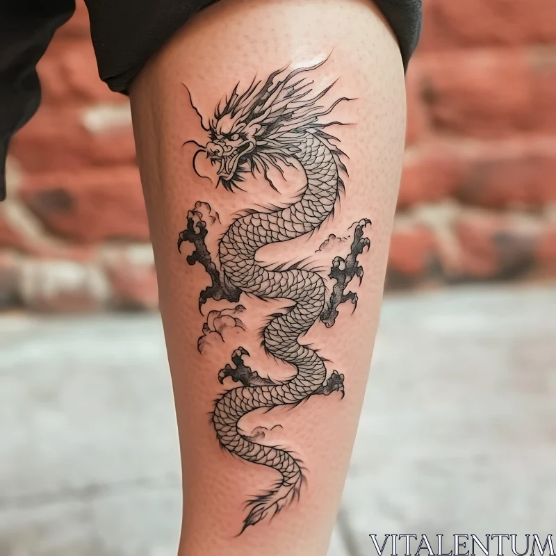 Mythical Dragon Tattoo on Leg AI Image