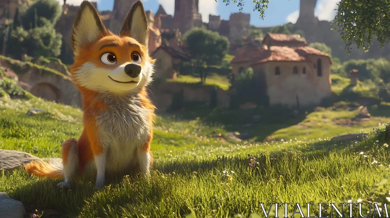 Enchanting Fox Portrait in Countryside Setting AI Image