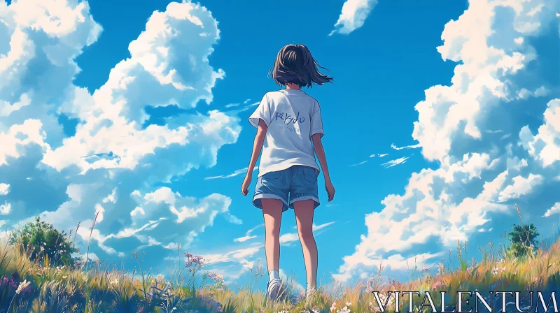 AI ART Girl Watching Clouds Anime Style