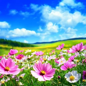 Blossoming Cosmos Field: A Sunny Day Scene