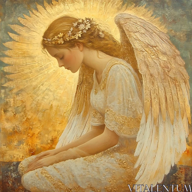 AI ART Ethereal Angel with Golden Wings Art