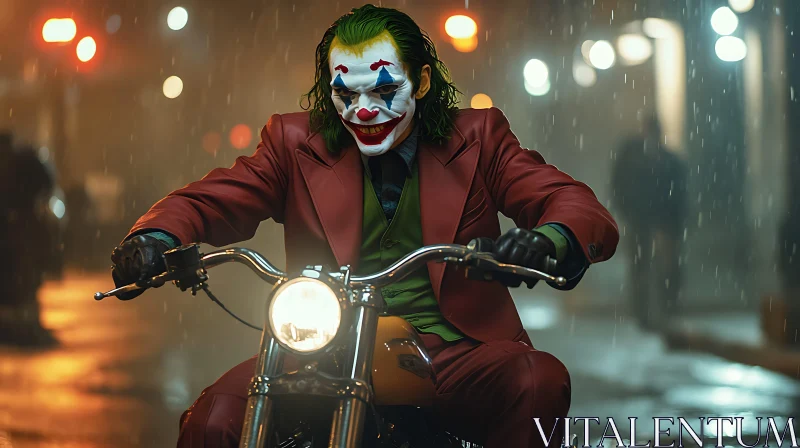 AI ART Clown on Motorcycle in Rainy City