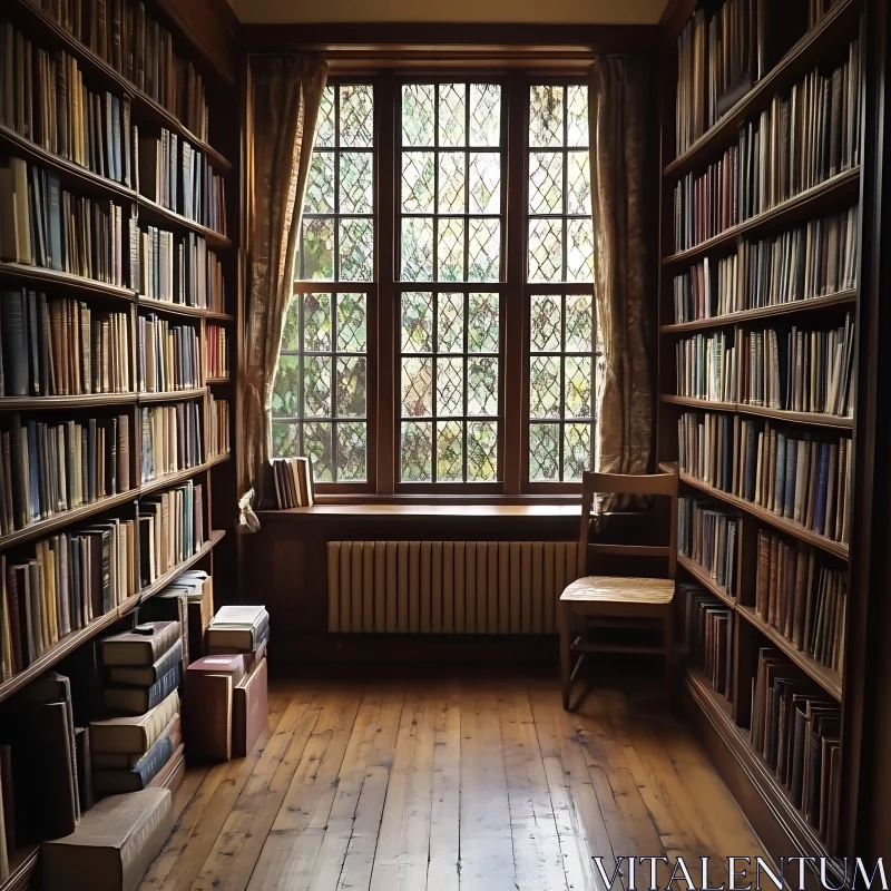 AI ART Vintage Library Interior with Bookshelves