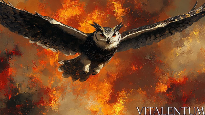 AI ART Owl Soaring Through Flames