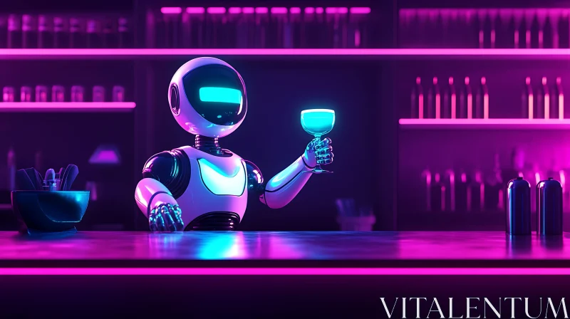 Futuristic Robot Mixologist with Drink AI Image