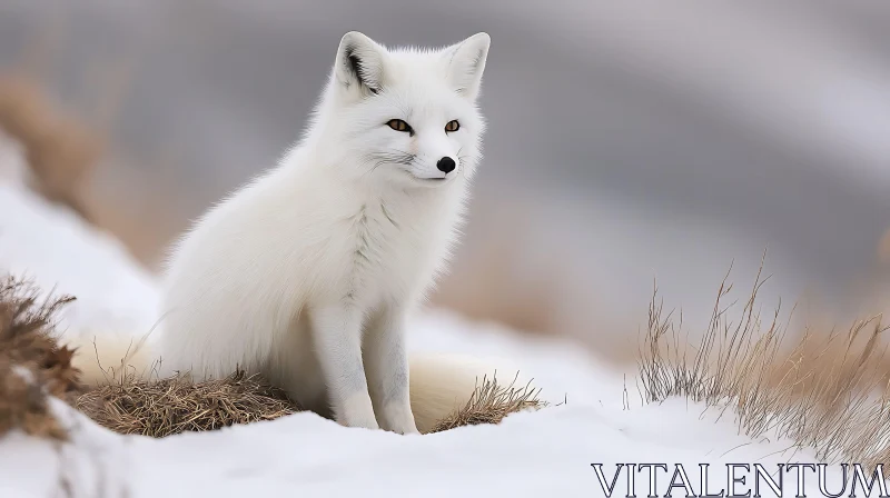 White Fox Portrait in Snowy Ambiance AI Image