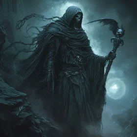 Mysterious Figure with Skull Staff