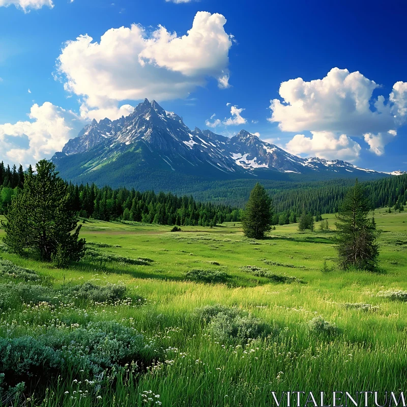 AI ART Scenic Mountain View with Meadow