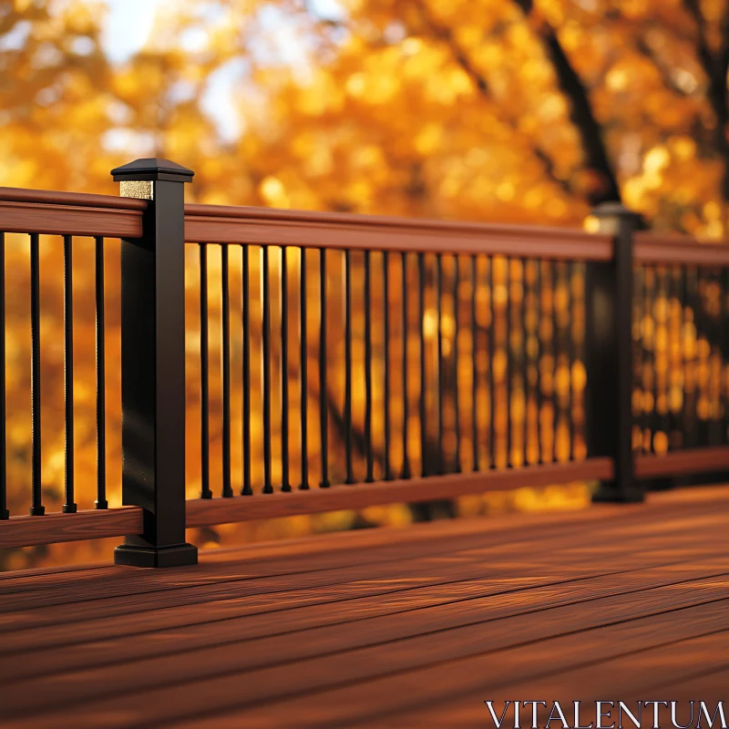 Wooden Deck with Autumn Foliage AI Image