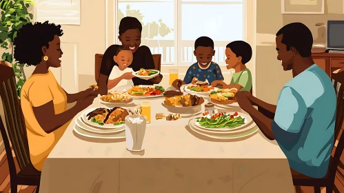 Illustrated Family Dinner Scene