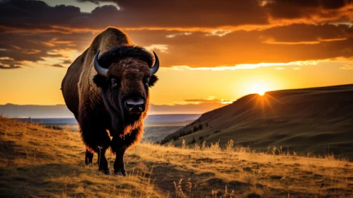 Bison at Sunset: A Techno Shamanism Depiction