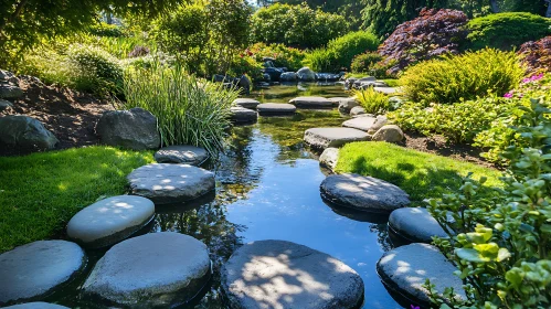 Tranquil Garden Stream with Stones