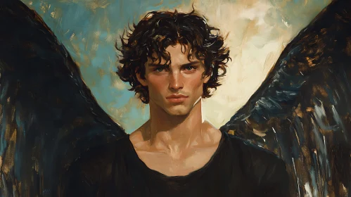 Ethereal Male Angel with Dark Plumage