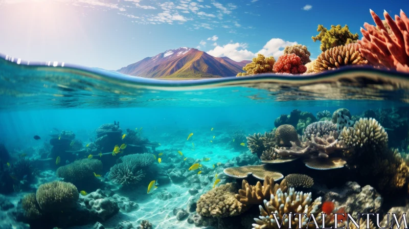 Captivating Coral Reef with Mountains | Environmental Awareness Artwork AI Image