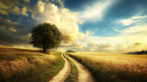 Picturesque Field Landscape with Tree