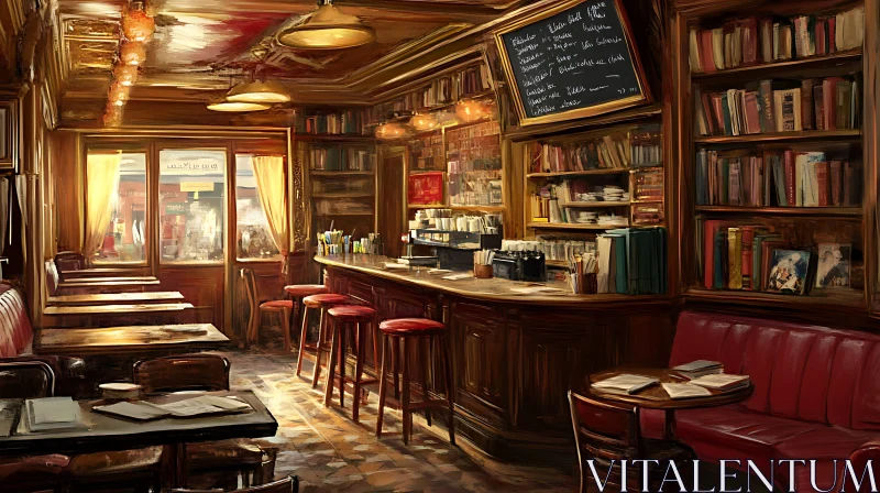 AI ART Cozy Cafe with Bookshelves Ambiance