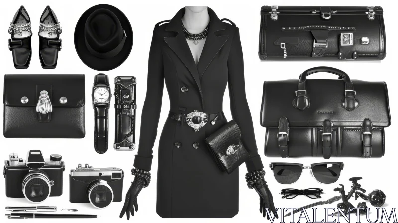Elegant Black and White Fashion Accessories Composition AI Image