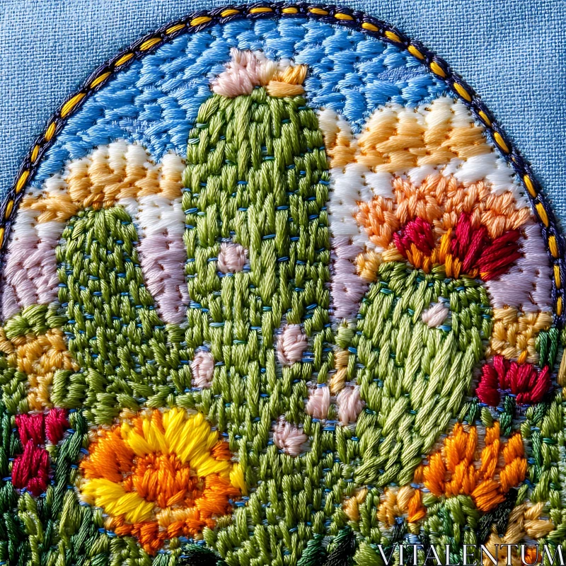 AI ART Handmade Embroidered Cacti and Flowers