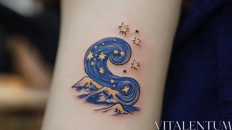 Starry Night Tattoo Art with Mountains AI Image