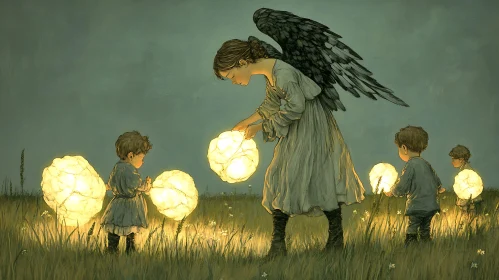 Guardian Angel with Children in Field