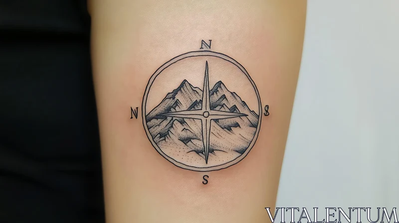 Mountain Peaks Compass Arm Tattoo Design AI Image