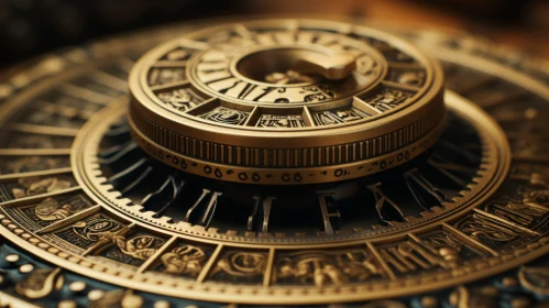 Meticulously Inked Golden Clock with Tarot Card Motif