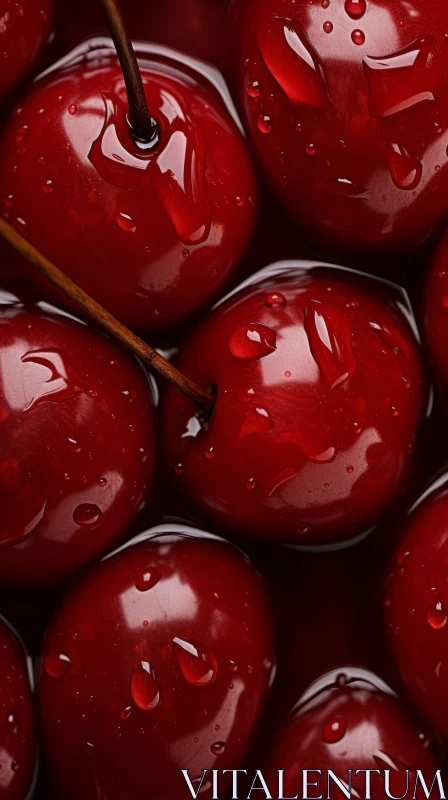 Photorealistic Close-Up of Water-Drenched Cherries AI Image