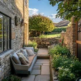 Stone walled garden with cozy bench