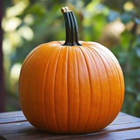 Harvest Pumpkin on Wooden Table