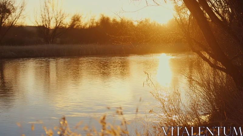 AI ART Golden Sunset Over Calm River