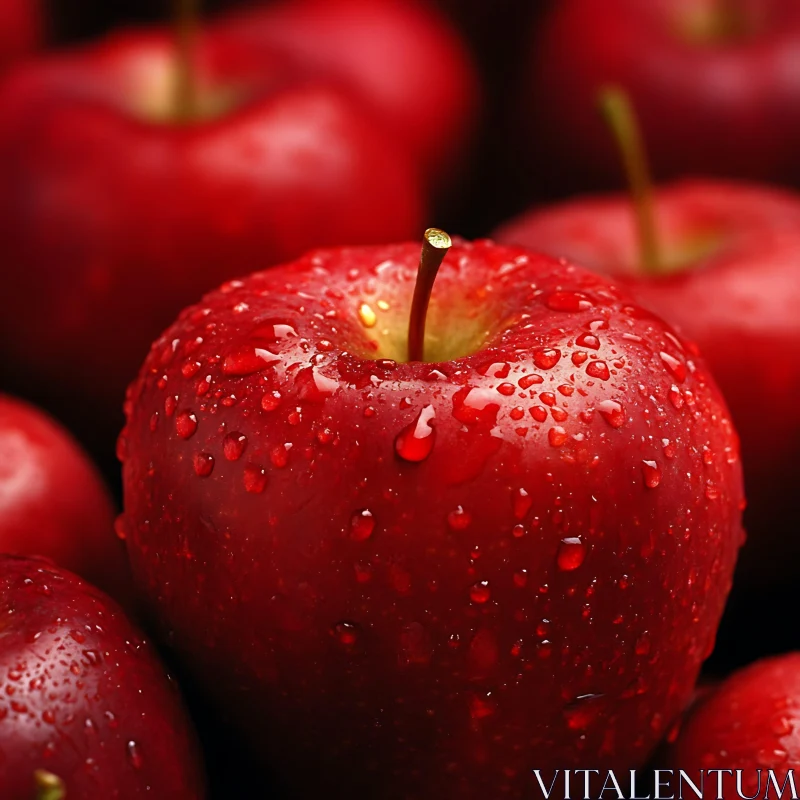 AI ART Juicy Red Apples with Water Droplets Close-Up