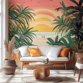 Tropical Beach Scene in Modern Living Room