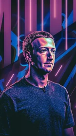 Vibrant Mark Zuckerberg Portrait with Neon Lights