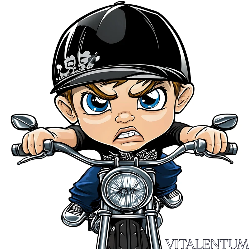 Angry Boy Cartoon Riding Motorcycle AI Image