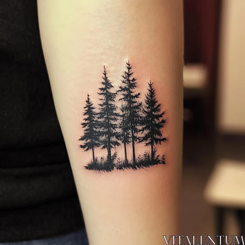 Detailed Pine Trees Tattoo AI Image