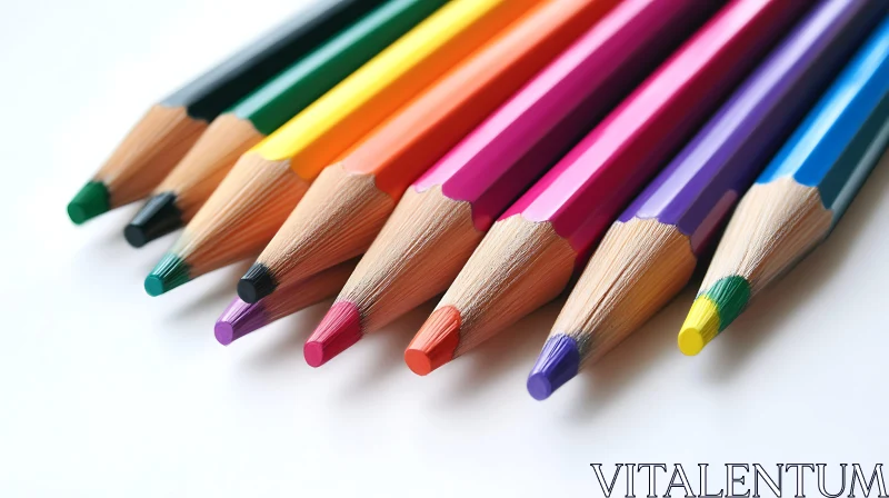 Aligned Colored Pencils on White Background AI Image