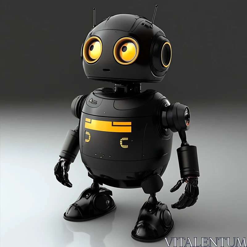 Futuristic Black Droid with Glowing Eyes AI Image