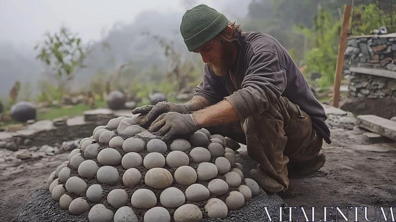 Crafting Stone Dome in Natural Setting AI Image