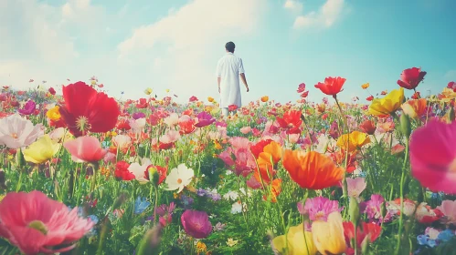 Person Walking Through Flower Field