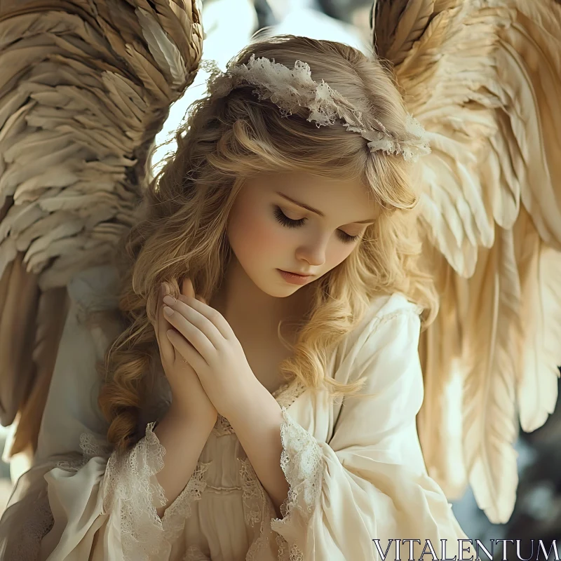 Serene Angel with Folded Hands AI Image