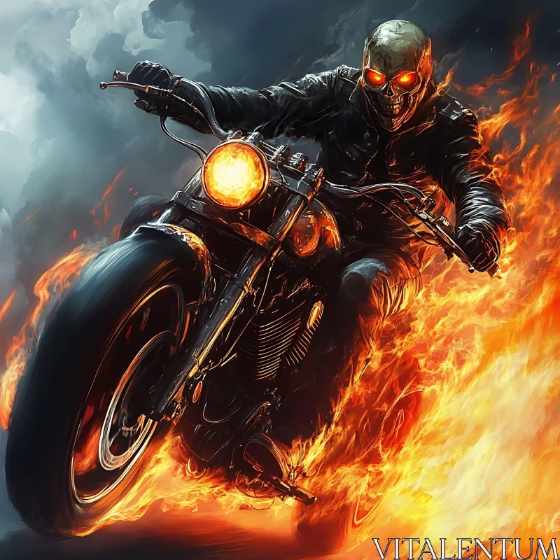 AI ART Flaming Motorcycle Rider with Skull