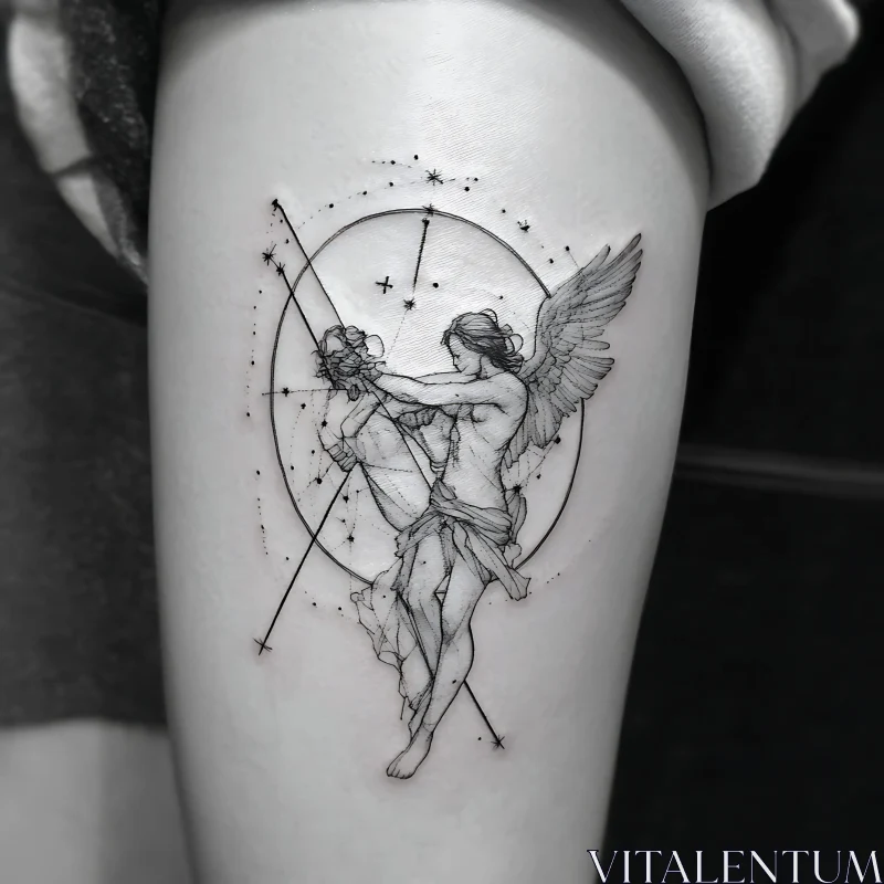 Angelic Embrace Tattoo in Black and White AI Image