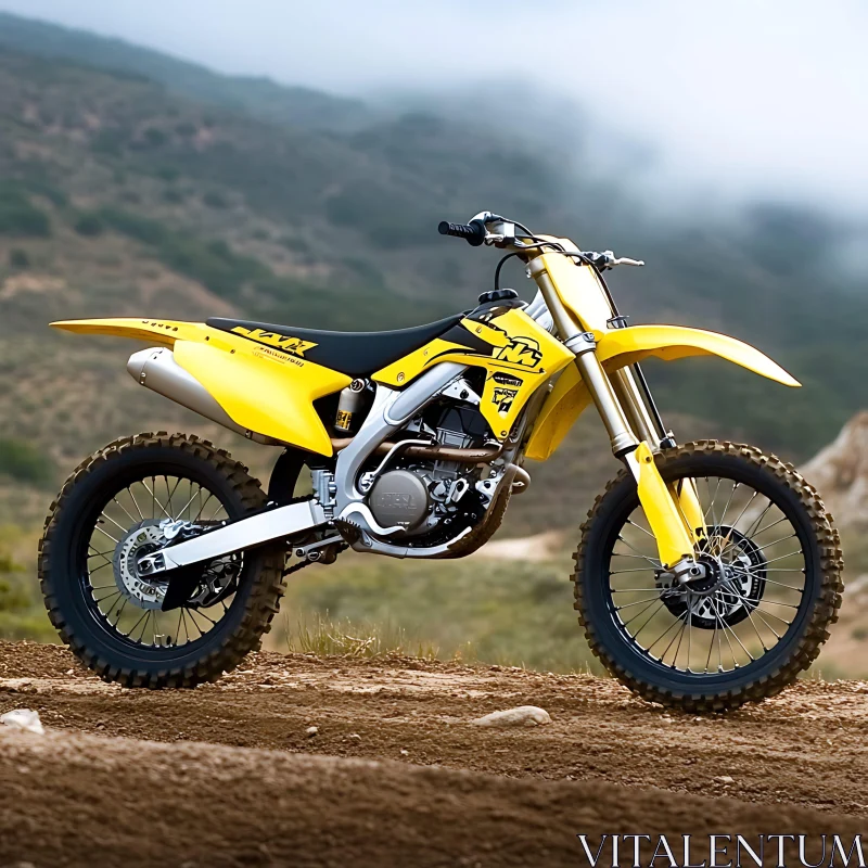 Off-Road Motorcycle in Mountain Landscape AI Image