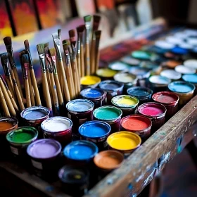 Colorful Paint Cans and Brushes Still Life